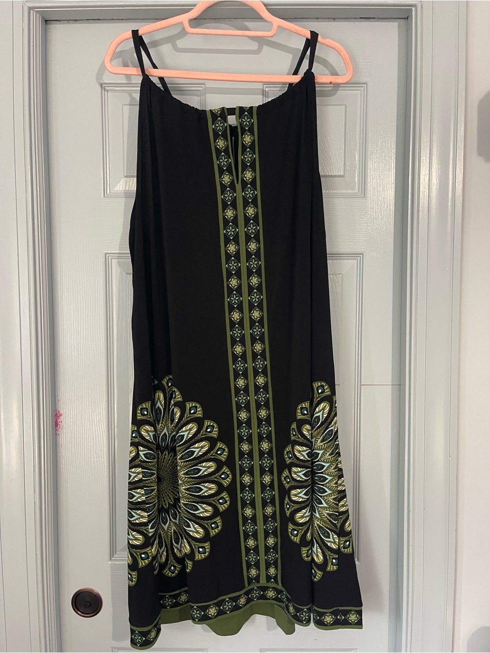 Apt. 9 Black Sundress with Olive Green Medallion Trim